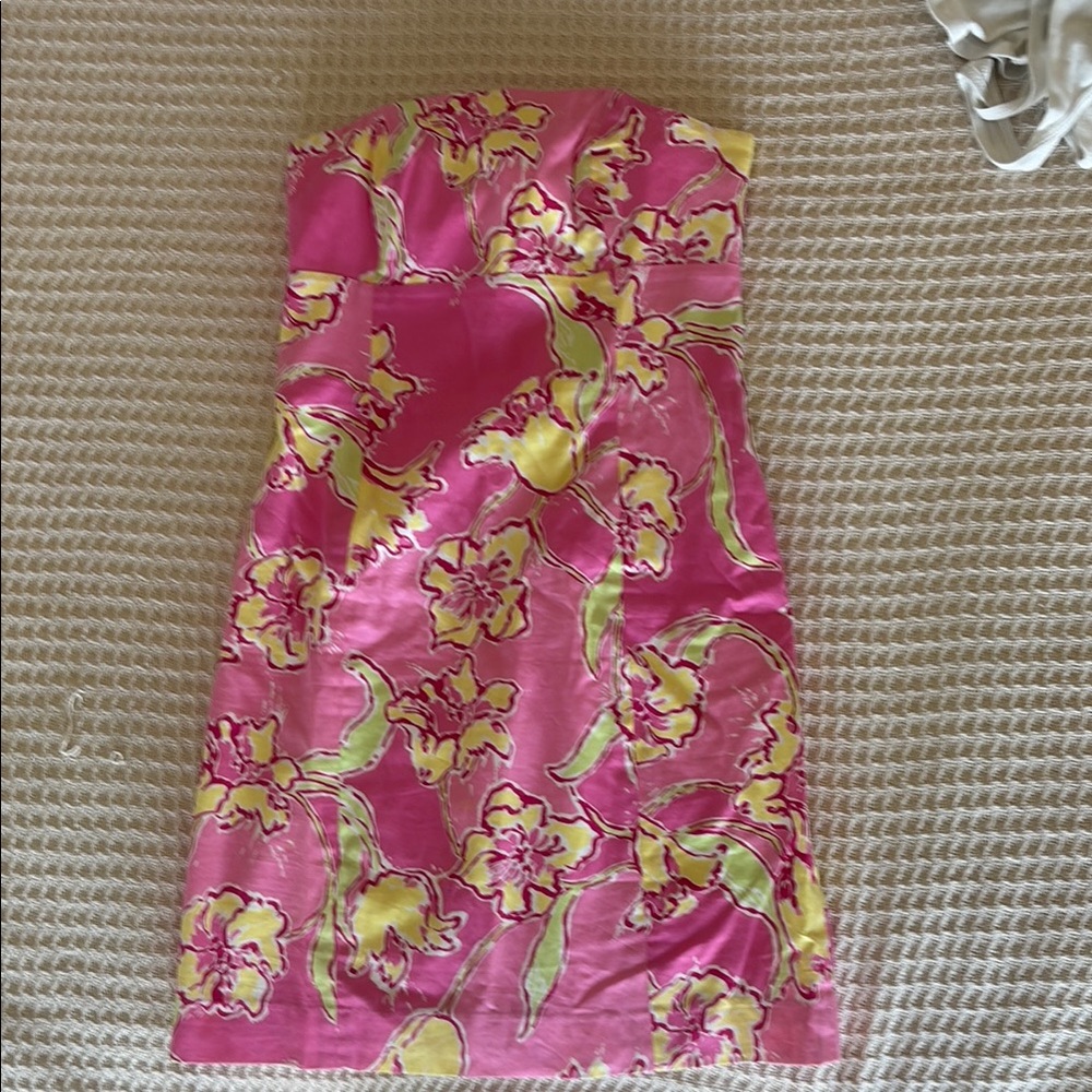 Lilly Pulitzer Pink and Yellow Strapless Dress
